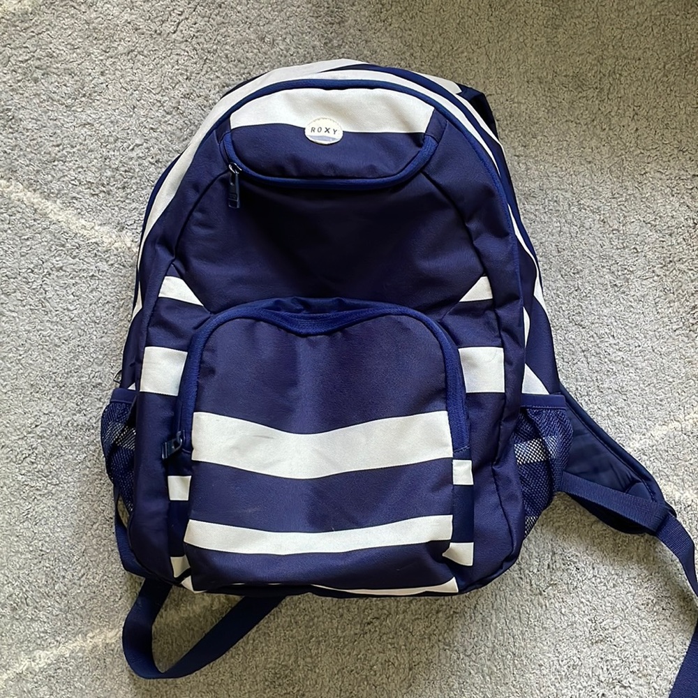 Roxy 24L Backpack w/ 3 Pockets | Blue and White Stripe | Spacious Pockets